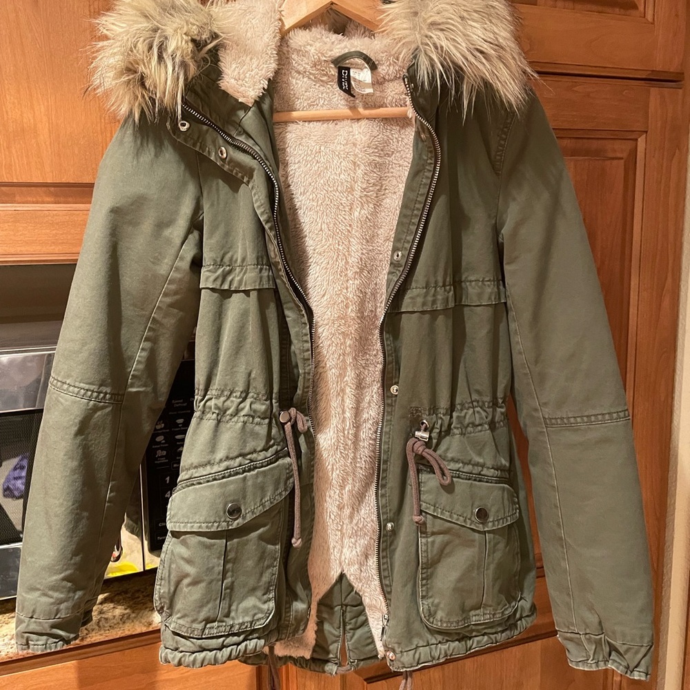Divided by H&M Army Green Jacket with Sherpa Lining